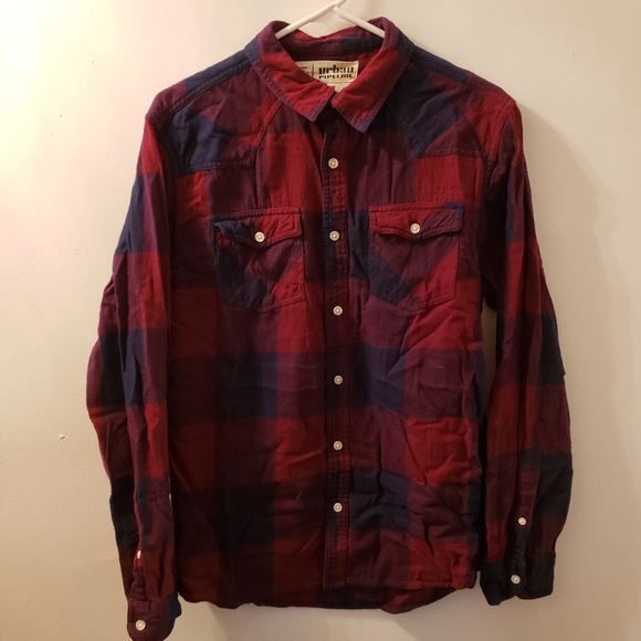 Urban Pipeline Maroon Navy Blue Plaid Button Down - Picture 2 of 10
